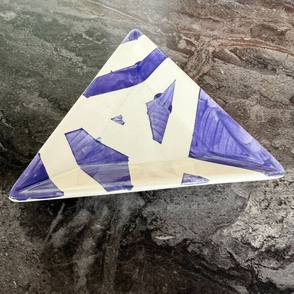 EBK 2014 Hand Painted Triangular Ceramic Dish Purple Abstract Design Signed - Picture 7 of 10